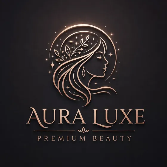 The Aura Luxe logo in rose gold on a deep ink background